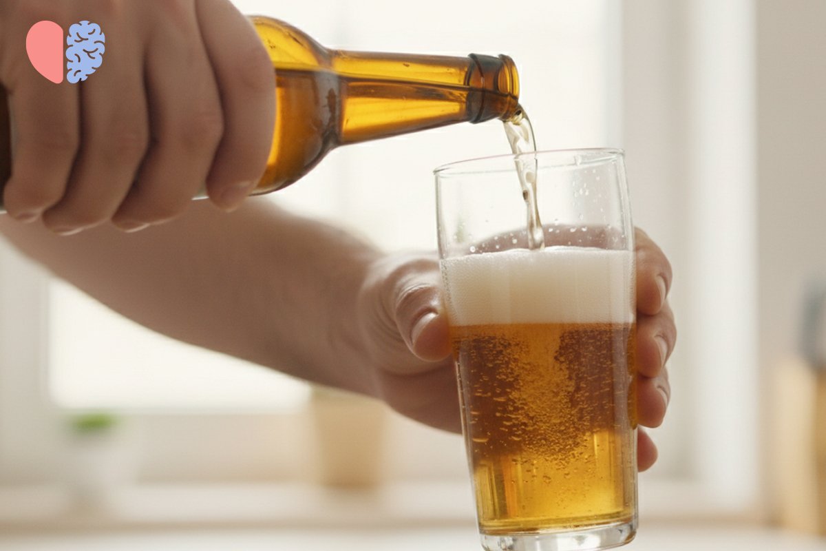 Мужчина наливает пиво в стакан