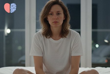 Невыспавшаяся девушка сидит на кровати