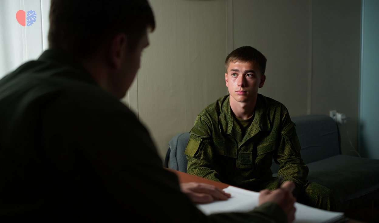 Парень в военной форме проходит адаптацию у психолога по возвращению с СВО
