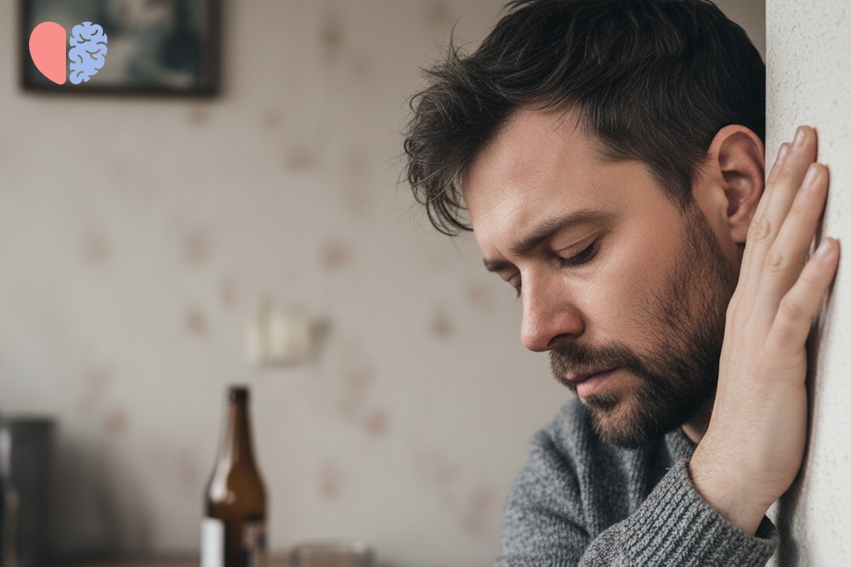 Прислонившись к стене, мужчина опустил голову